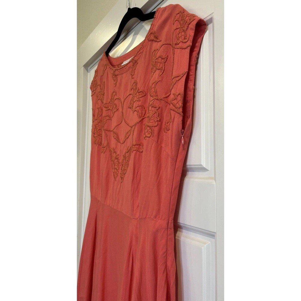Isaac Micah LIVE! Midi A-line Dress, Size 8, Linen, Embroidery, Peach Pink - Picture 7 of 14